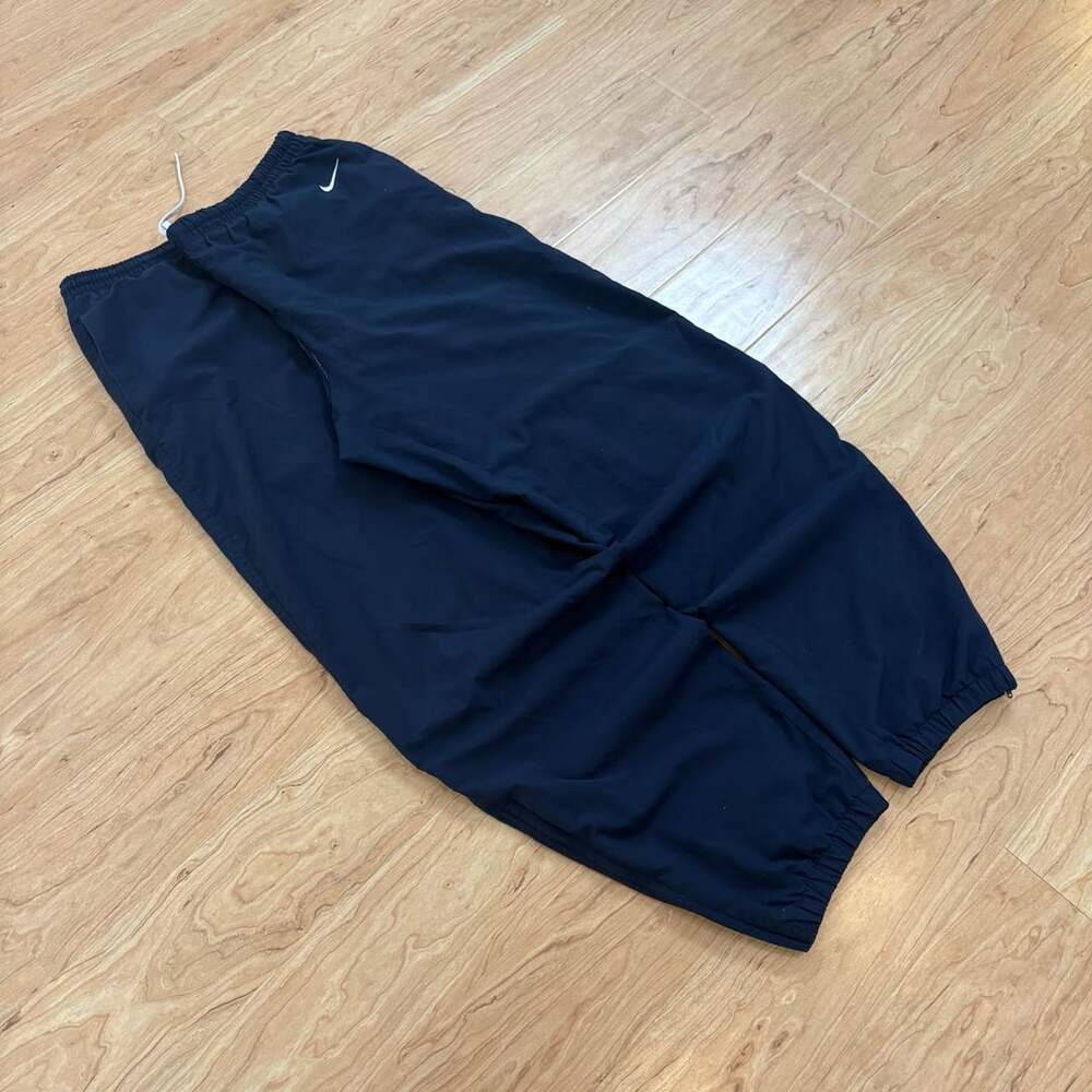 Vintage 90s Nike Swoosh Logo Nylon Baggy Track Pants Navy Men's Size XL